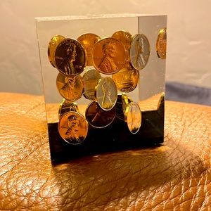 1970 Lucite penny paper weight